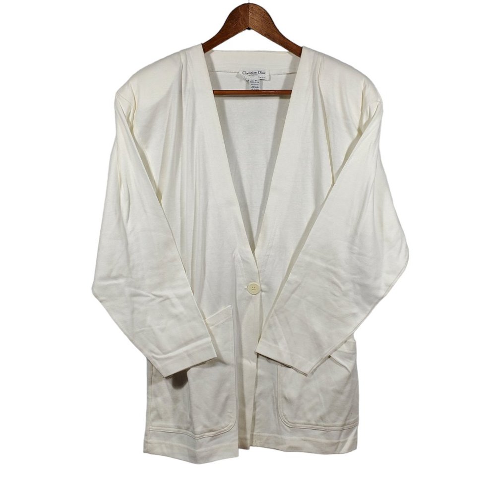 VTG 80s Christian Dior V-neck Cardigan 1Btn Preppy Coastal Nurse Grandpa Granny